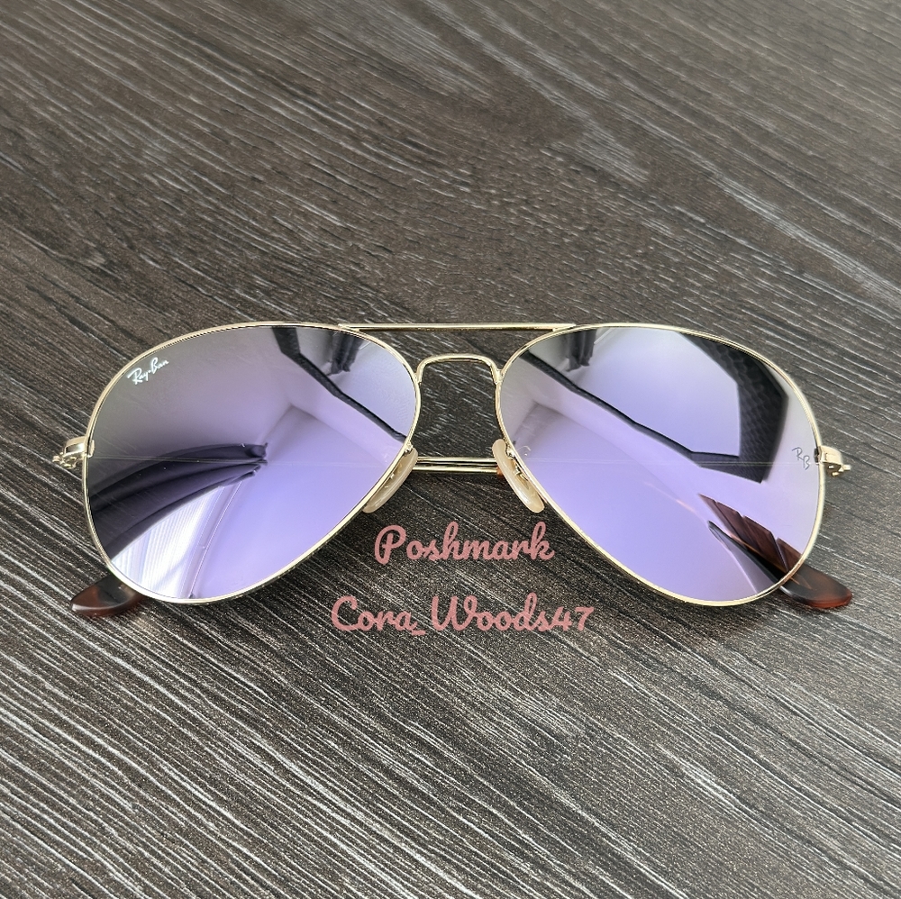 RayBan Aviator Purple Flash Lenses RB3025 Gold Frame 58 / 62 Unisex New - Picture 6 of 15